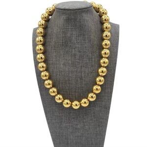 Monet Vintage Necklace Ball Beaded Shiny Gold Tone Chain Heavy Classic